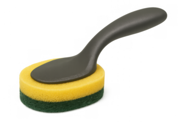 Dish cleaning brush with scrubbing pad on transparent background