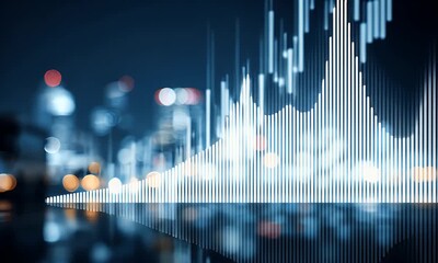 Blue financial stock market candlestick chart with glowing bokeh lights business and investment concept video animation. - Powered by Adobe