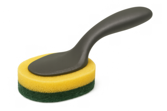 Dish cleaning brush with scrubbing pad on transparent background