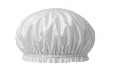 White plastic shower cap providing hair protection