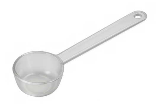 Clear plastic measuring scoop for powder or liquid