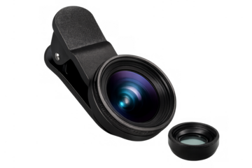 Clip on smartphone lens with cover and transparent background