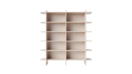 Modern minimalist light wood shelving unit offers versatile storage solutions for contemporary homes and offices, showcasing clean lines and ample space.