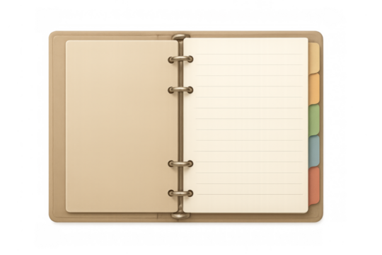 Open ring binder personal organizer with lined paper