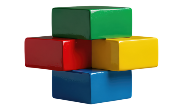 Glossy Yellow Cube Stack with Transparent Background, 3D Realism Design Element