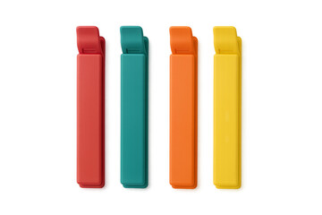 Colorful plastic bag clips sealing food packaging