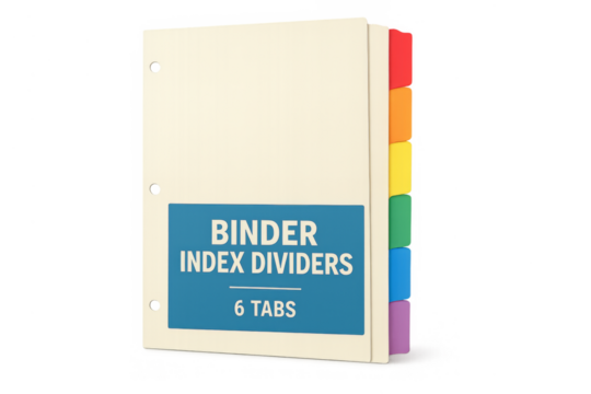 Binder index dividers with six rainbow tabs