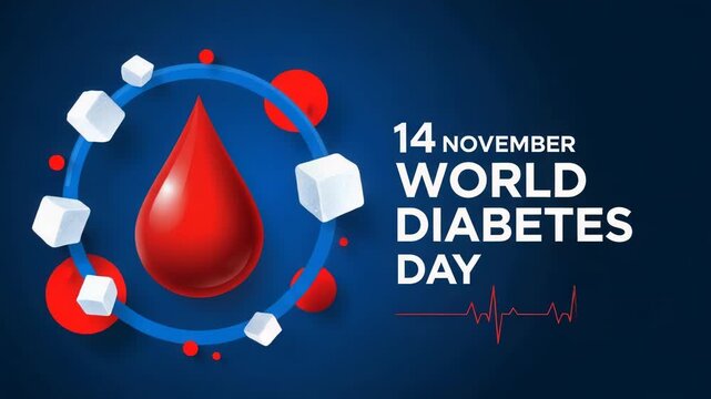 World diabetes day 14 november awareness graphic with blood drop and sugar cubes - Powered by Adobe