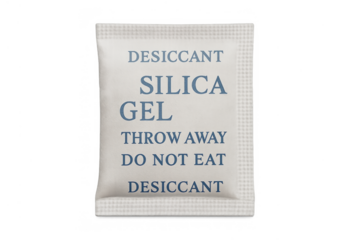 Silica gel desiccant packet absorbing moisture