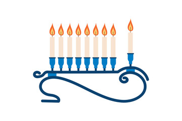 Nine-candle holder on a white background. Vector illustration of a traditional Hanukkah element.