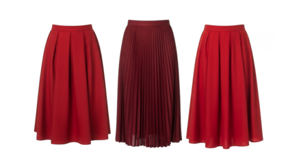 Three pleated skirts red tones fashion