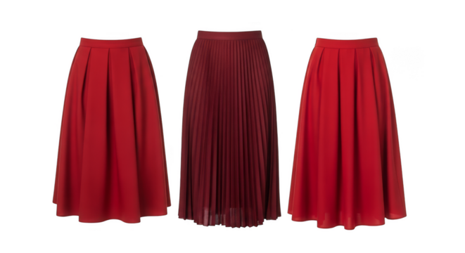 Three pleated skirts red tones fashion