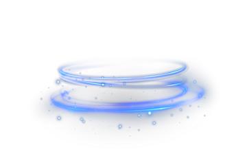 Glowing circular neon frame with bright LED light and sparkle trail. Blue futuristic swirl design perfect for modern vector banners and luminous backgrounds.
