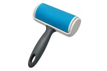 Blue lint roller cleaning fabric removing pet hair