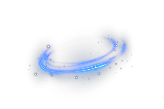 Glowing circular neon frame with bright LED light and sparkle trail. Blue futuristic swirl design perfect for modern vector banners and luminous backgrounds.