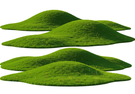 Isolated green grassy landscape, green fields, grassy hills on ground level, scenery