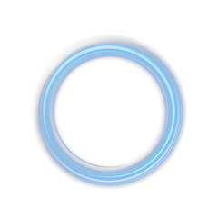 Blue neon luminous circle frame with sparkling swirl light. Futuristic magic ring with smooth motion and glowing particles for digital vector backgrounds.