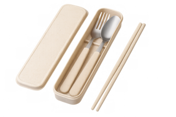 Reusable portable cutlery set with case reducing plastic waste