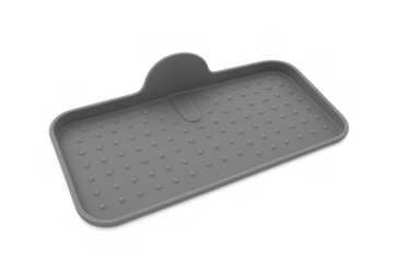 Gray silicone sink caddy organizing kitchen sponges