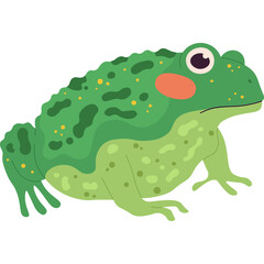 Stylized Green Frog Illustration with Speckled Skin and Pink Cheeks Isolated on White