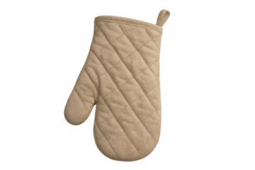 Quilted beige oven mitt for cooking and baking