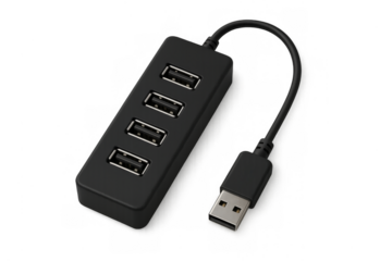 Black computer usb hub connecting multiple devices