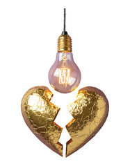 Golden Shattered Heart with Transparent Background, 3D Realism Cutout for Branding