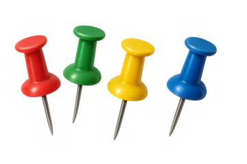 Colorful pushpins holding documents office supplies transparent background