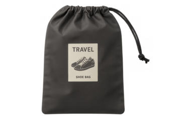 Dark gray drawstring travel shoe bag for packing