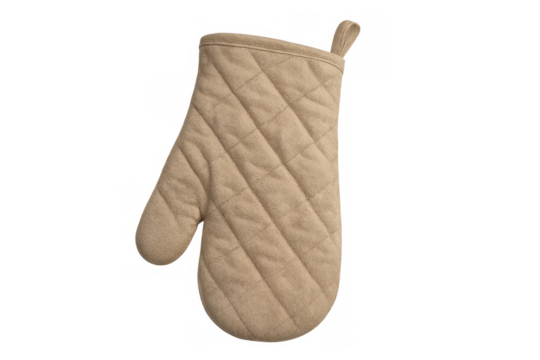 Quilted beige oven mitt for cooking and baking