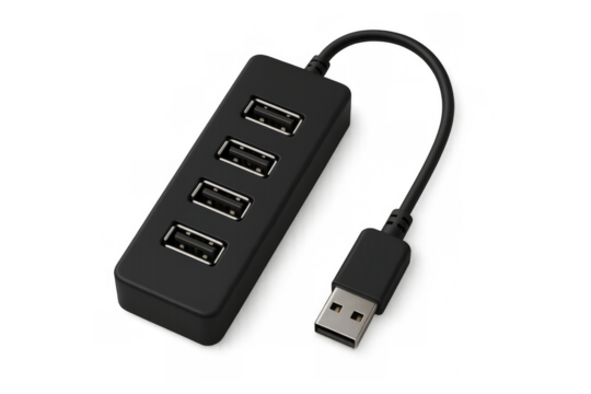 Black computer usb hub connecting multiple devices