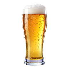 Golden Amber Beer with Foam Head on Transparent Background, 3D Realism Graphic for Web Design