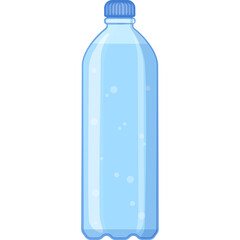 Transparent Clear Water Bottle With Blue Cap Filled With Water And Bubbles Isolated On White Background Pixel Art Style