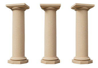 Isolated set of beige architectural classical columns for structures and construction design