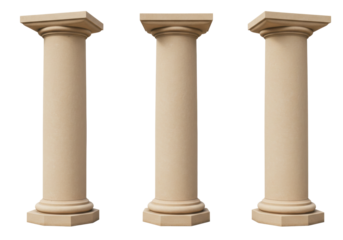 Isolated set of beige architectural classical columns for structures and construction design