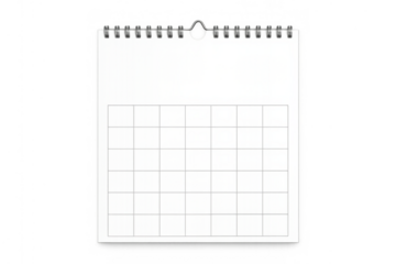 Blank wall calendar with spiral binding on transparent background
