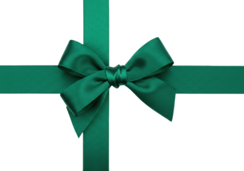 Isolated green ribbon with decorative bow for holiday gift wrapping and special occasions
