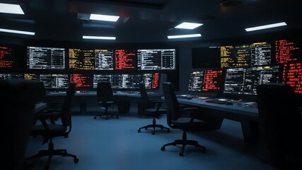 Advanced Cybersecurity Hub with Complex Data Displays. - Powered by Adobe
