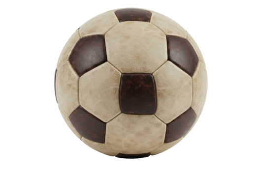 Isolated soccer ball vintage style old used, leather texture, sport equipment, football object