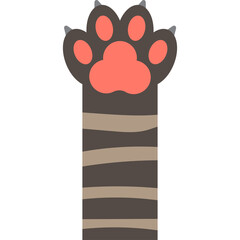 Stylized Brown Cat Paw With Pink Pads and Striped Leg Against Transparent Background Simple Graphic Design Element