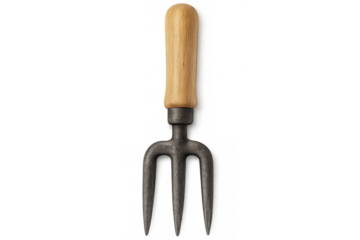 Garden hand fork with wooden handle and metal tines