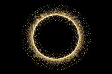 Golden circular burst of light against a dark background, radiating energy and cosmic wonder.