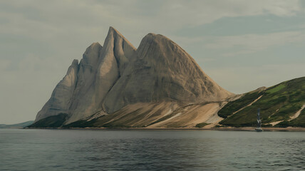 Striking rock formations rise dramatically from the water, creating a unique and natural landscape.