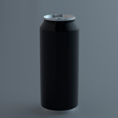 BLACK CAN OF ENERGY DRINK, JUICE, SODA, BEER OR TONIC DRINK ON ISOLATED WHITE BACKGROUND