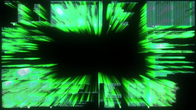The Cyberpunk matrix effect. A glowing green code that bursts outward in a radial motion.