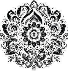 Black and White Mehndi Design Vector | Intricate Henna Art Illustration