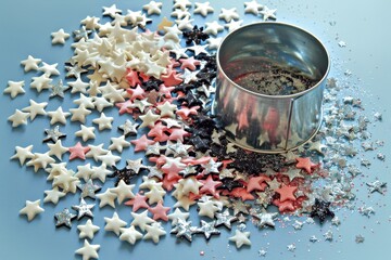 Colorful Scattered Star Sprinkles in Metal Can, Ideal for Decorating Desserts and Treats Creatively