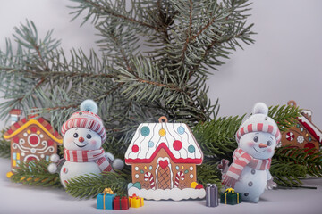 Christmas landscape with gifts and snow. Merry christmas and happy new year . Christmas celebration holiday background