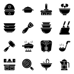 Set of Kitchen Instruments Solid Icons