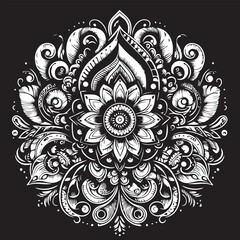 Black and White Mehndi Design Vector | Intricate Henna Art Illustration